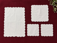 Vintage Whitework Embroidered Fine Linen Dressing Table Tray Set 4pc England