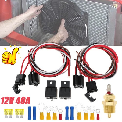 #ad 185 On 175 Off Thermostat 12V 40 Amp Dual Electric Cooling Fan Wiring Relay Kit $16.99