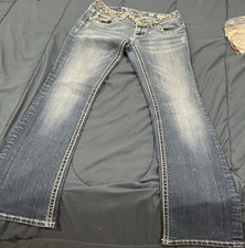 Miss Me Bootcut Jeans Studded Embroidered Blue Denim Women's Stretch