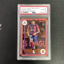2023-24 Topps Merlin UEFA Lamine Yamal RC Rose Gold Shimmer /299 PSA 10