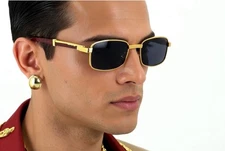 Gafas de sol hombre cuadradas pequeñas clásicas lentes marrones montura dorada