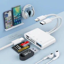 SD/TF Card Reader for iPhone/iPad,Multi 6-in-1 Lightning/USB C to SD+TF+USB... 