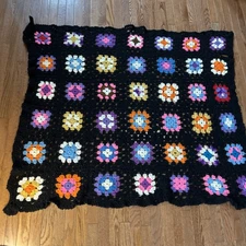 Colorful Handmade Crocheted Afghan Blanket Granny Square Boho, 55x48