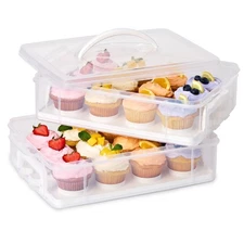 (2-Layer, 24 Cupcakes Plastic Detachable Cupcake Carrier Storage Container Wi...