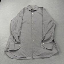 Canali Shirt Mens 17 43 Brown Blue Check Barrel Cuff 100 Cotton Italy Dress