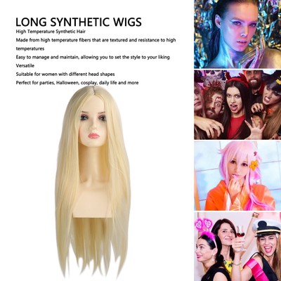 Light Gold Long Straight Perücken Fashion Luster Hitzebeständigkeit Atmungsa LIF