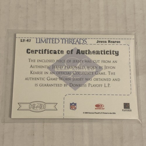 2004 Leaf Limited Jevon Kearse Dual Game Used Jersey #6/50 - Bild 2 von 2