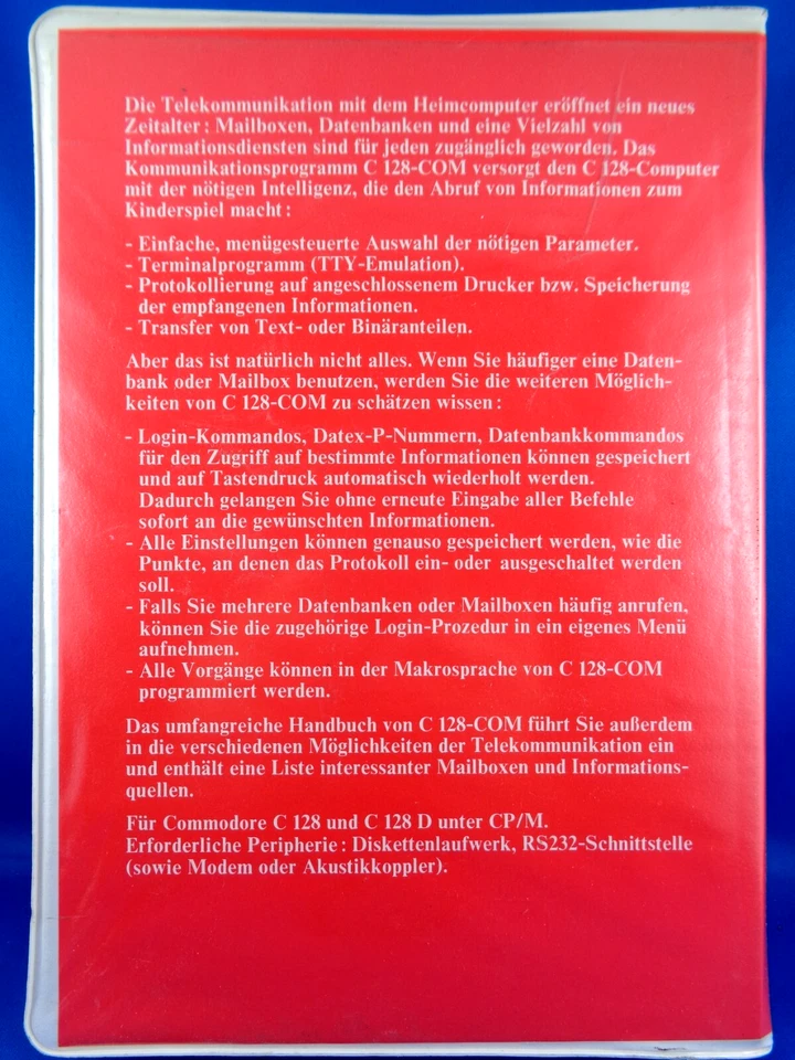 COMMODORE 128 -- C-128 - COM KOMMUNIKATIONSPROGRAMM (HOLTKÖTTER - DISK) - Bild 3 von 4