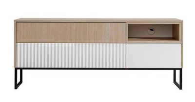 Lowboard TV-Unterschrank Zoe 148x40x62cm Herringbone Skandi weiß MDF grifflos