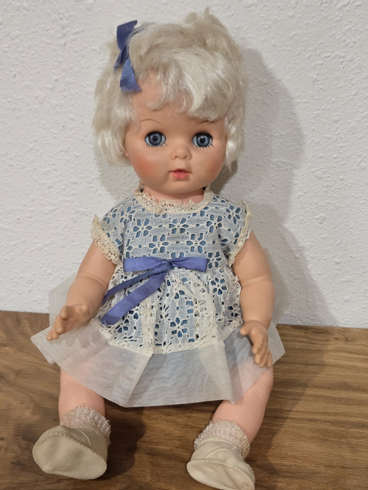 1950s-1960s Drink & Wet Plastic Baby Doll, Blond, Open Close Blue Eyes