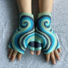 Spiral Pattern Jacquard Gloves Unisex Short Half Finger Warm Gloves Casual Glove