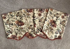 (4) Waverly Felicite Cream Jacobean Floral Scalloped Window Valances  48”x 17.5”