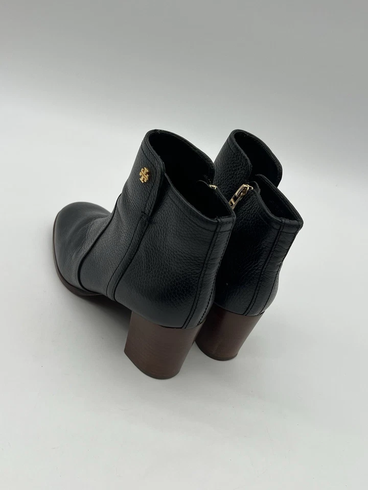 Botines Tory Burch para mujer talla 7,5 M Sabe de cuero negro tacón bloque cremallera Foto 3 de 4
