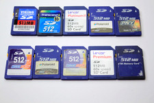 Lot Of 10 512MB SD Camera Memory Cards Dane-Elect Lexar  Viking PNY & More