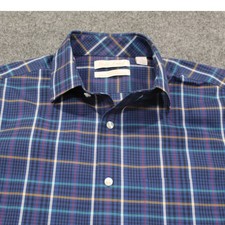 NWOT Roundtree Yorke Gold Label Shirt Mens Size M Blue Plaid S/S Non Iron