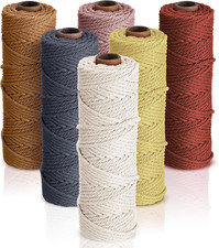 6 Rolls Macrame Cord 3mm x 328 Yards Cotton Rope Colored Yarn Soft Colors