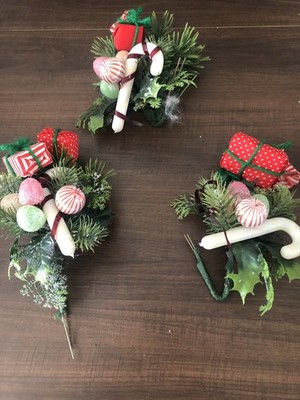 Vtg 3 Plastic Christmas Holiday Candle Wreath Picks Kitschy Candy Cane Gum Drops
