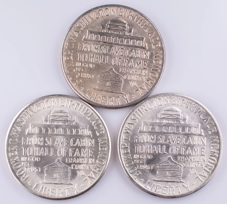 1946 PDS Booker T Washington Commemorative Half Dollars Silver x3  - Image 2 of 2