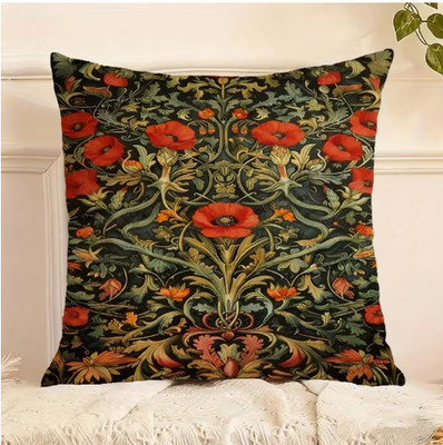 THROW PILLOW COVER- William Morris Theme Floral Artwork,  Double-Sided 18x18