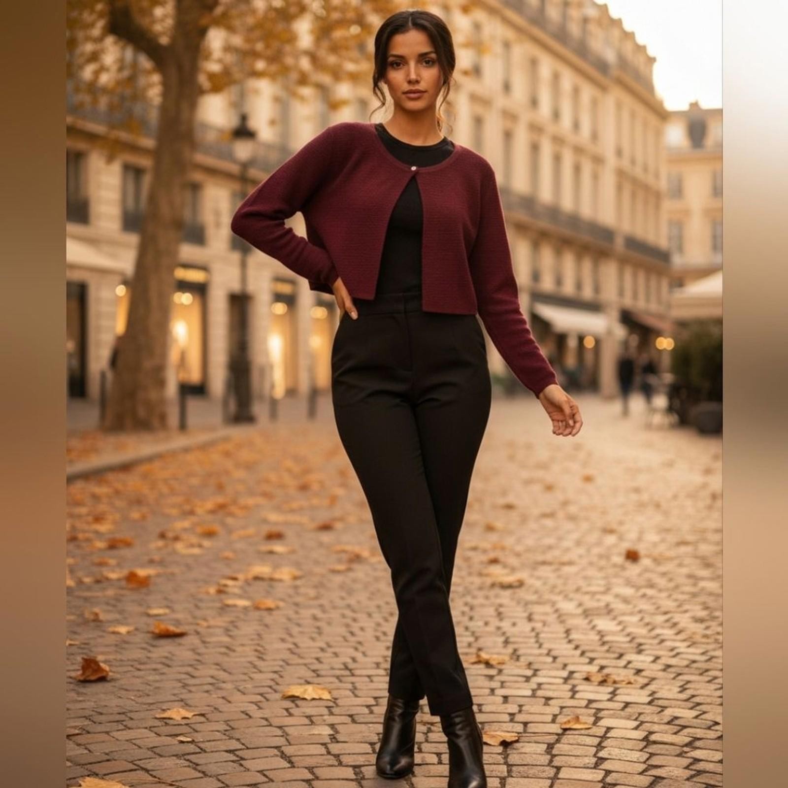 Talbots Women's Deep Red Button-Front Cropped Rib… - image 1