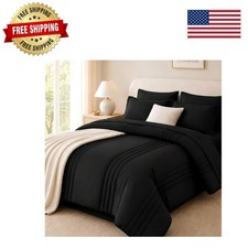 7-Piece Black Queen Comforter Set - Lightweight, All-Season Luxury Bedding