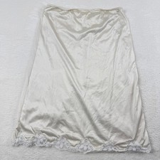 Vintage Nylon Half Slip Skirt Women Medium Ivory Lace Trim Slit