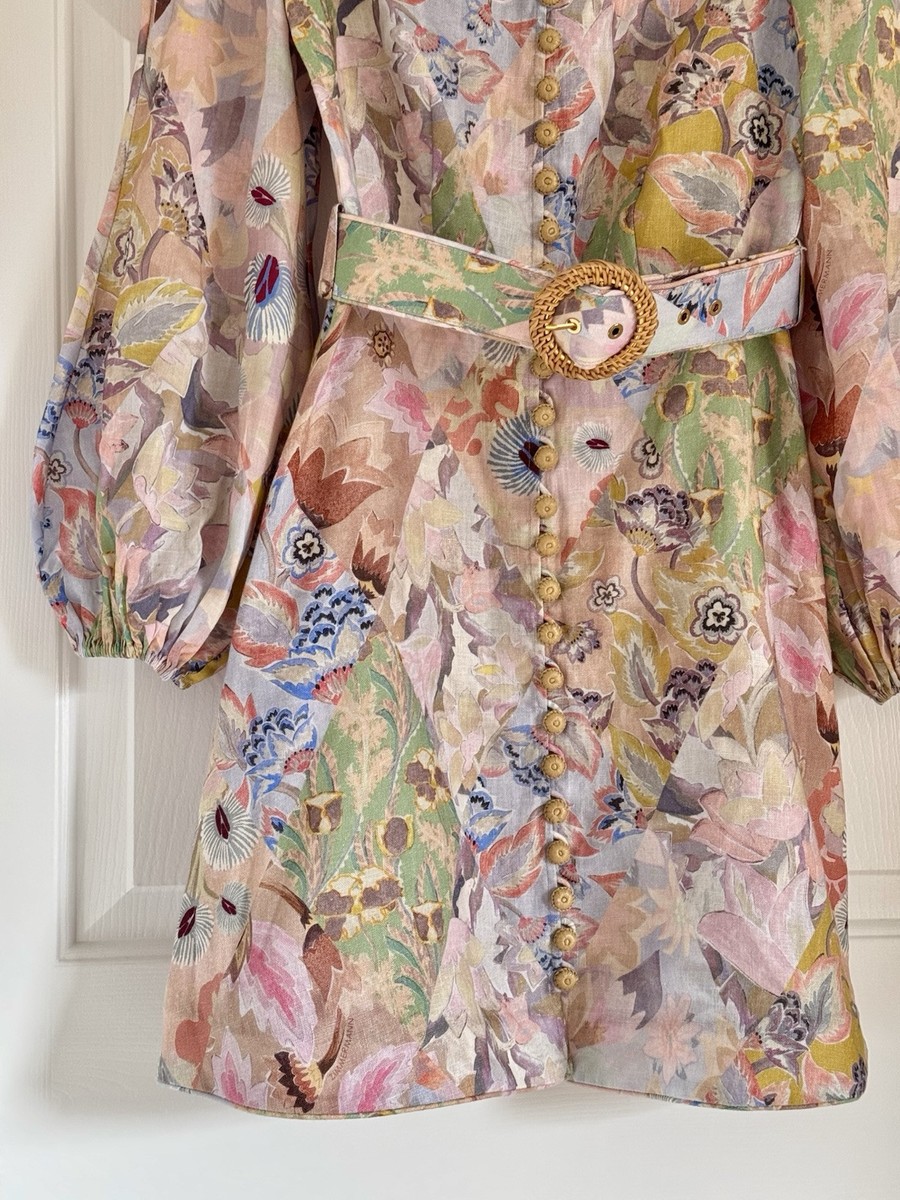 chinese dress ladies ZIMMERMANN GOLDEN FLORAL LINEN MINI DRESS  Caroline's Fashion Luxuries