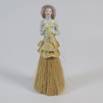 Vintage Porcelain Lady Half Doll Butlers Crumb Whisk Brush 1920's Art Deco