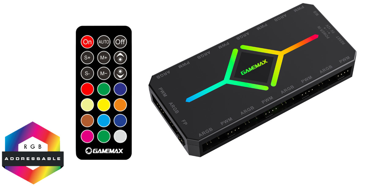GameMax ARGB PWM V4.0 Black Controller 9 Port 8 x Fans Hub SATA Power RF Remote