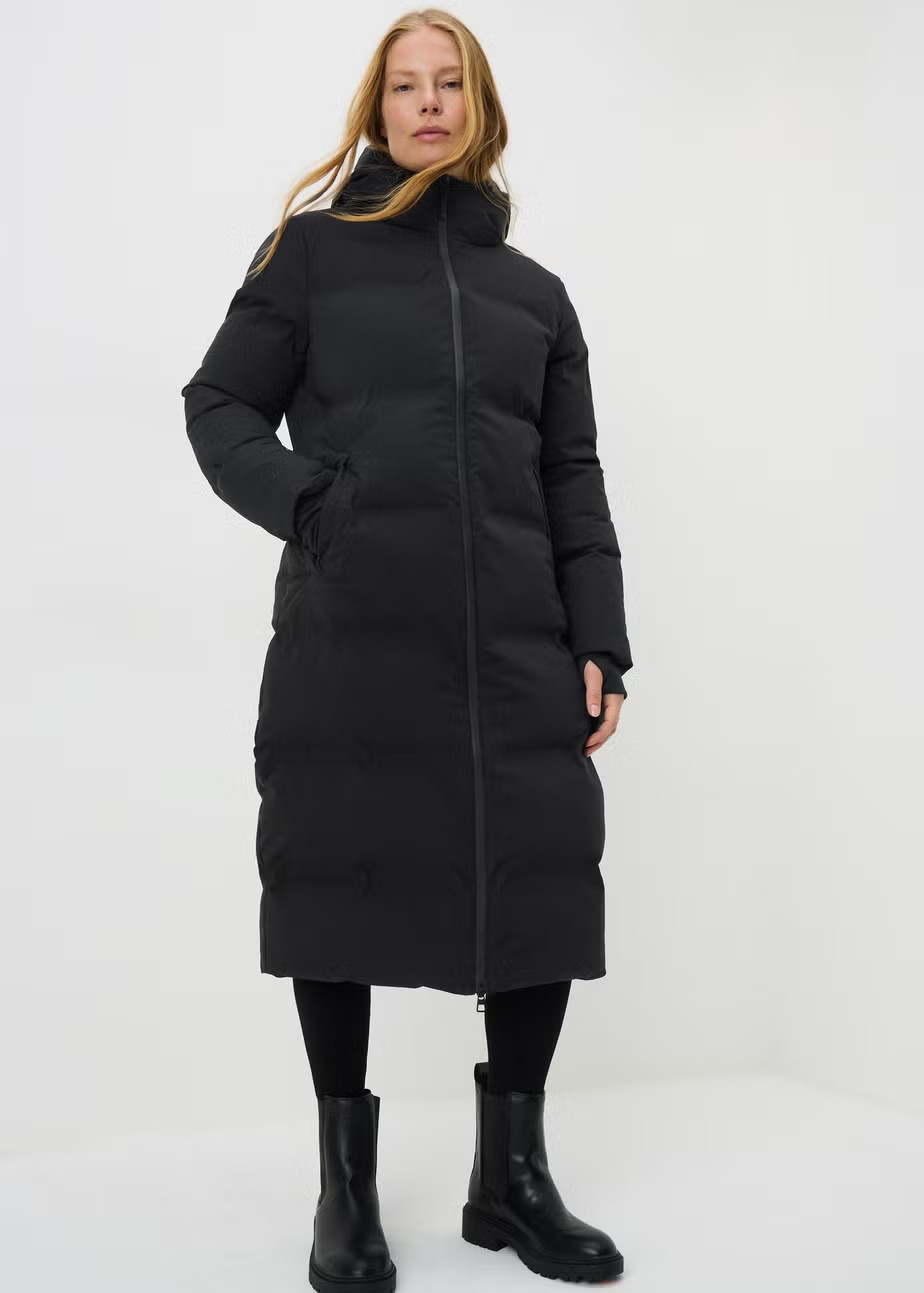Black Long Technical Showerproof Coat