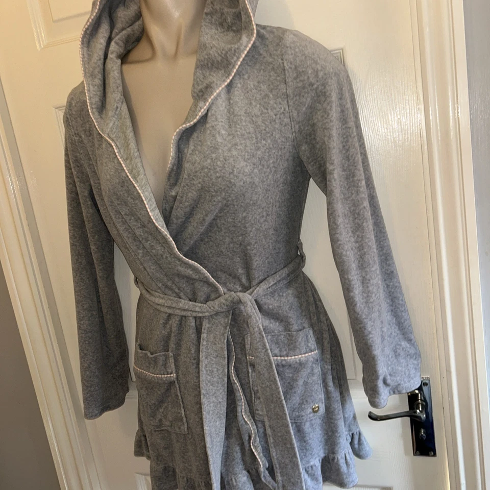 S Grey Valour Cotton Lined Hooded Short Robe By Juicy Couture - Image 2 of 4