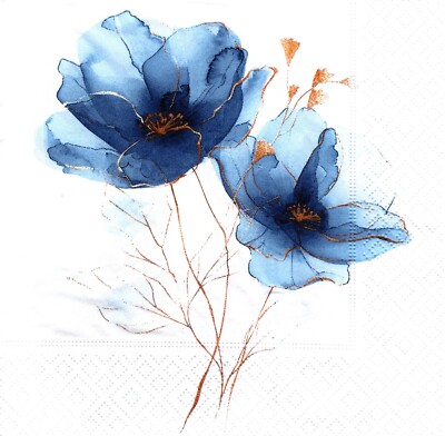 (2) Two Paper Lunch Napkins for Decoupage/Mixed Media - Elegant Blue Flowers