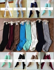 USA Seller!!! Boot Socks Ruffle Lace Trim Buttons Knee High Leg Warmer New!