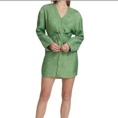 NWT Nanushka Johanna Green Pleated Twist-Front Long Sleeve Mini Dress Size XS