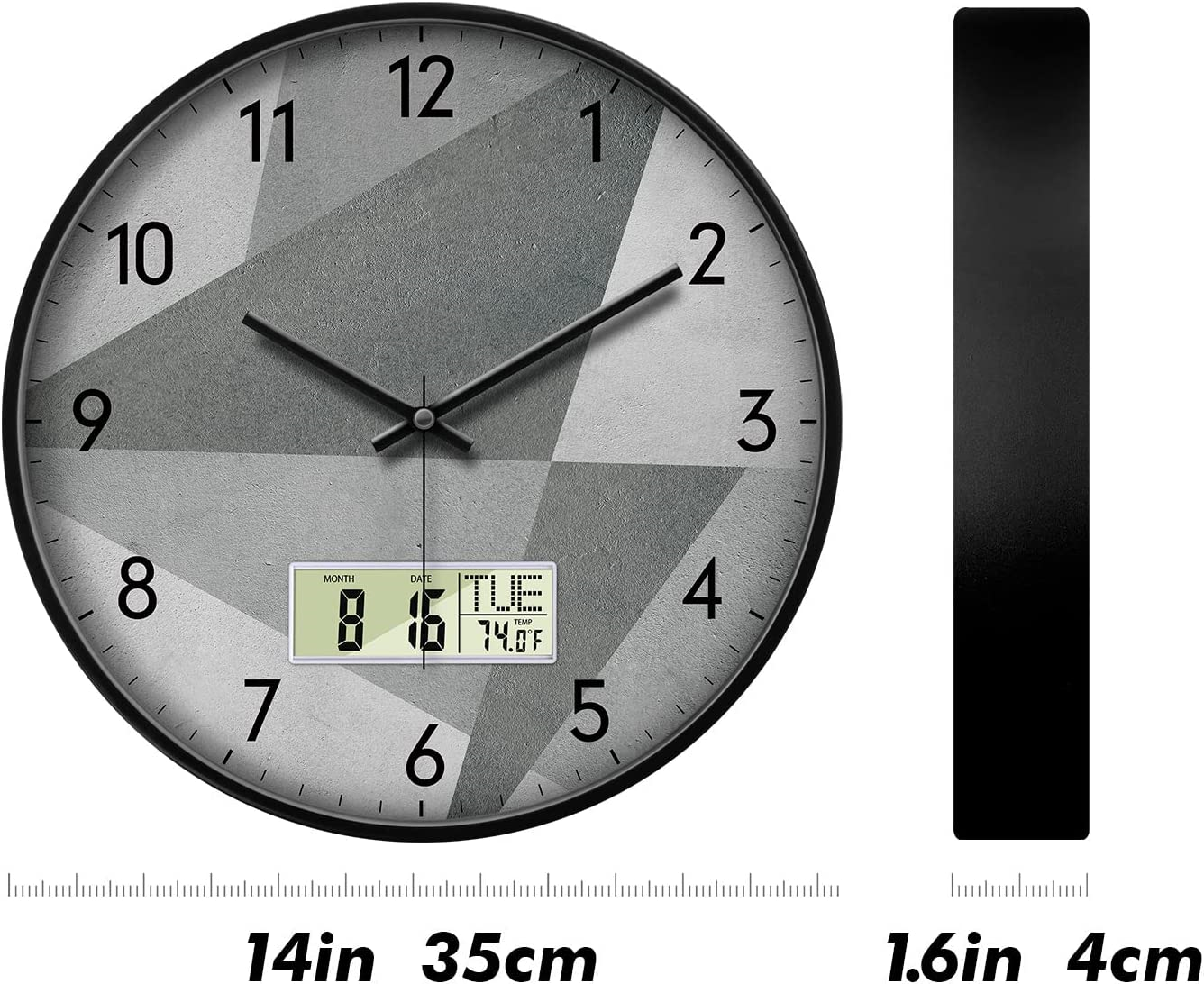 Modern NonTicking Digital Clock Wall Grey Clocks with Temperature Date
