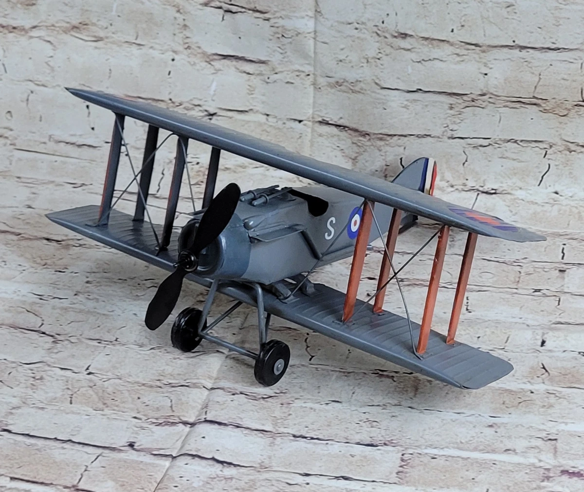 Modellino Aereo Vintage In Ferro Battuto - Biplano Aliante Decorativo Per Scrivania E Ufficio - Sheens - Nero