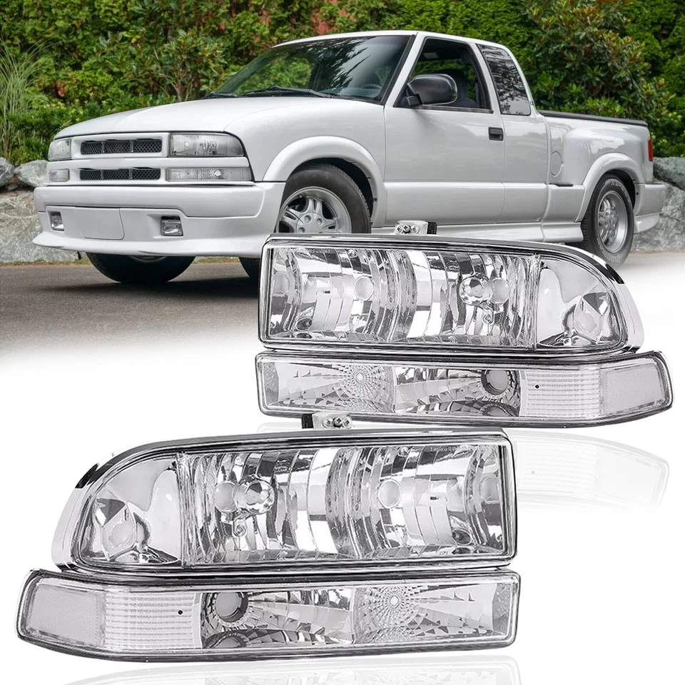 Conjunto de faros cromados para 98-04 CHEVY S10/BLAZER carcasa esquina transparente Foto 3 de 4