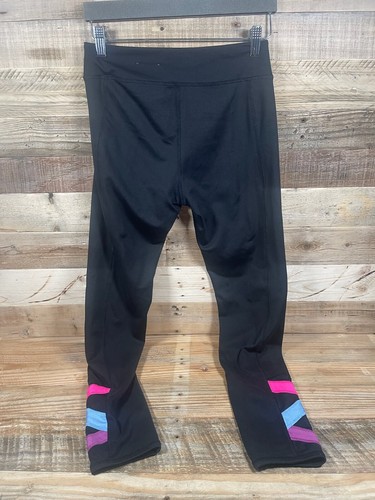 Tek Gear Mädchen XL (14/16) schwarze Hose Neon Cris Cross Spandex Kinder Legging Unterteil - Bild 3 von 5