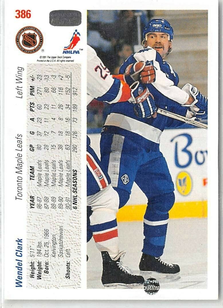1991-92 Upper Deck #386 Wendel Clark | eBay
