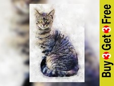 Tabby cat watercolour painting unique gift (Print) 5"x7"
