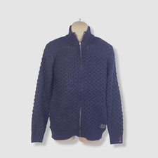  248 Scotch  Soda Men's Blue Chunky Zip-Front Ribbed Cardigan Sweater Size S
