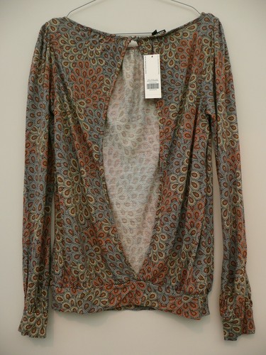 WAREHOUSE Top Size 6 NEW Paisley Peacock Feather Print LONG SLEEVED Orange XS - Picture 5 of 11