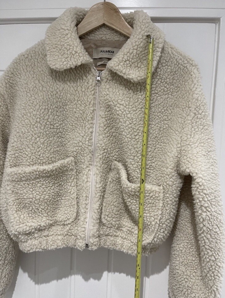 Pull Bear Cream Teddy Fluffy Cropped Faux Wool Warm Sherpa