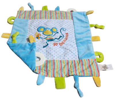 Maison Chic Lovey Security Blanket Plush Teether Tags Monkey Go Bananas Blue Dot