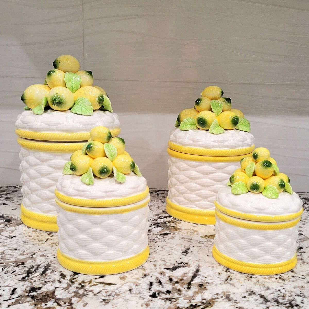 Vintage Robert Nemith 4 Canisters Majolica Harvest Collection