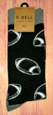 MENS K.BELL FOOTBALL CHARCOAL BLACK CREW SOCKS ONE SIZE (SHOE SIZE 6.5 -12)