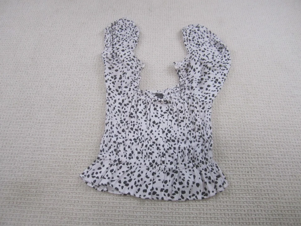 Blusa Angie Para Mujer Grande Blanca Negra Punteada Recortada Top Manga Larga Informal Foto 4 de 4