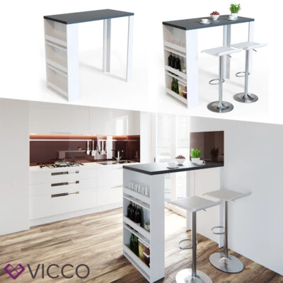 Vicco Table de bar avec étagère et compartiments table de café Blanc, Anthracite