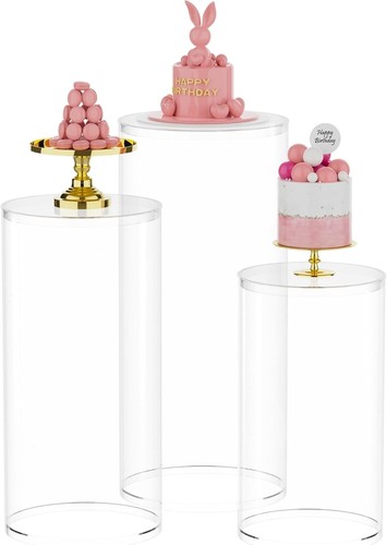 Durable & Elegant Clear Cylinder Display Stands - Perfect for Events 3-Piece - Picture 3 of 8