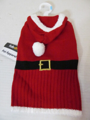FabDog Apparel Holiday Hooded Sweater, Red Santa Suit, Size S (11''-13'')